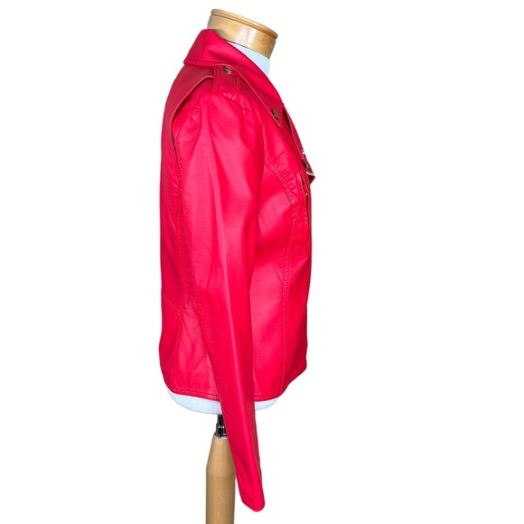 V Cristina Faux Red Leather Moto Jacket With Gold Colored Hardware Small… - Picture 7 of 15